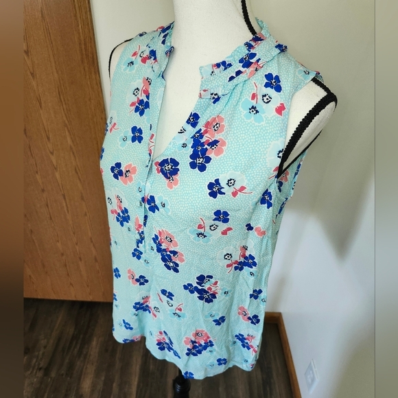Talbots Floral Sleeveless Shirt - Blue and Pink - Picture 2 of 4